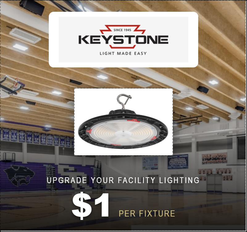Graphic showcasing the Keystone high-bay fixtures that are available with rebate for $1.