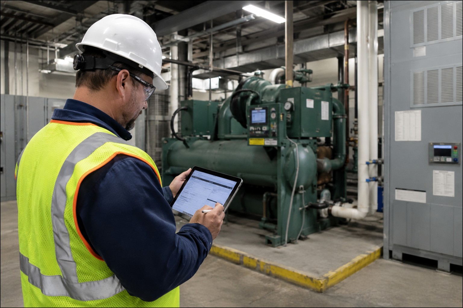 Fromm lighting audit specialist documenting existing fixtures during a facility survey