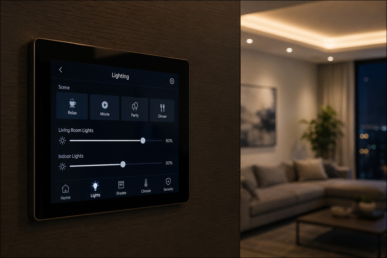 Networked lighting control system installed in a commercial building supplied by Fromm