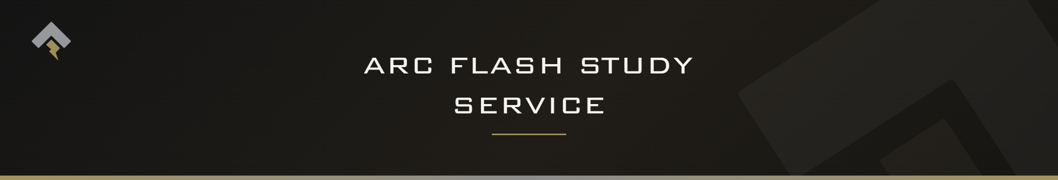 Fromm page header banner for "Arc Flash Study Service" featuring the Fromm chevron and lightning bolt mark on a dark charcoal background with a subtle gold-gray diagonal accent.