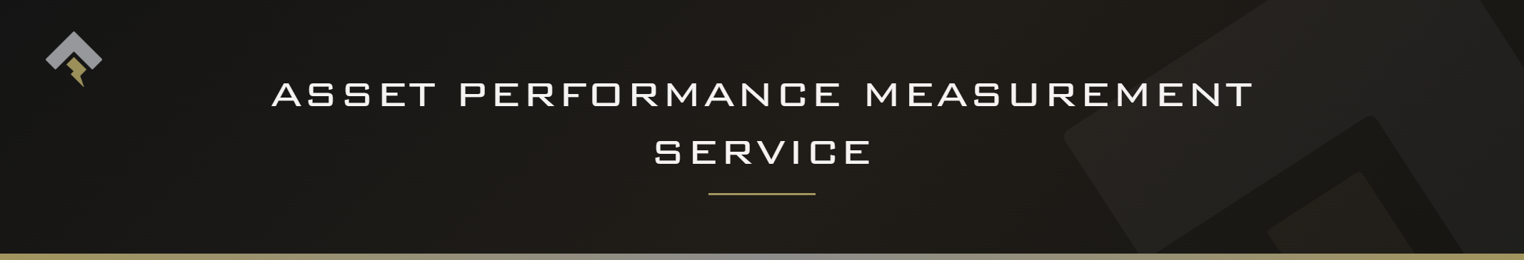 Fromm page header banner for "Asset Performance Measurement Service" featuring the Fromm chevron and lightning bolt mark on a dark charcoal background with a subtle gold-gray diagonal accent.