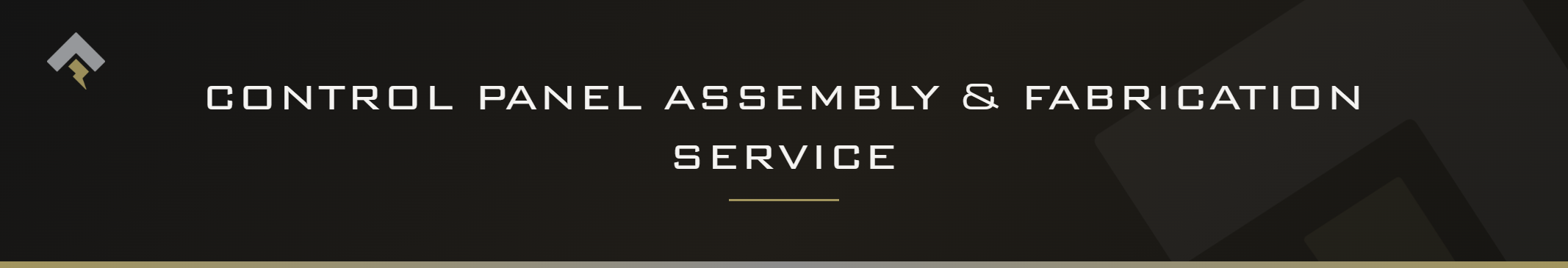 Fromm page header banner for "Control Panel Assembly and Fabrication Service" featuring the Fromm chevron and lightning bolt mark on a dark charcoal background with a subtle gold-gray diagonal accent.