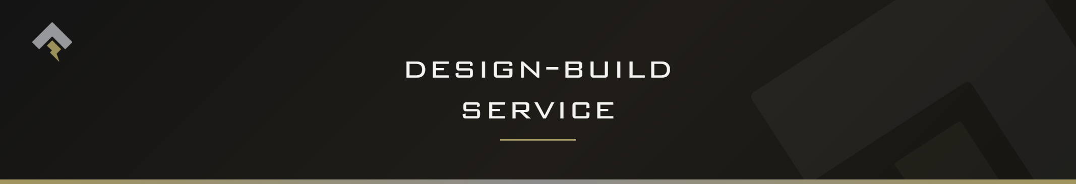 Fromm page header banner for "Design-Build Service" featuring the Fromm chevron and lightning bolt mark on a dark charcoal background with a subtle gold-gray diagonal accent.