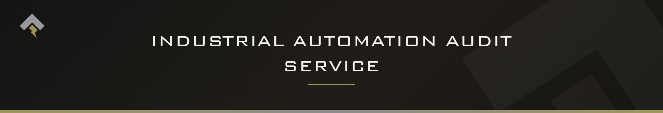 Fromm page header banner for "Industrial Automation Audit Service" featuring the Fromm chevron and lightning bolt mark on a dark charcoal background with a subtle gold-gray diagonal accent.