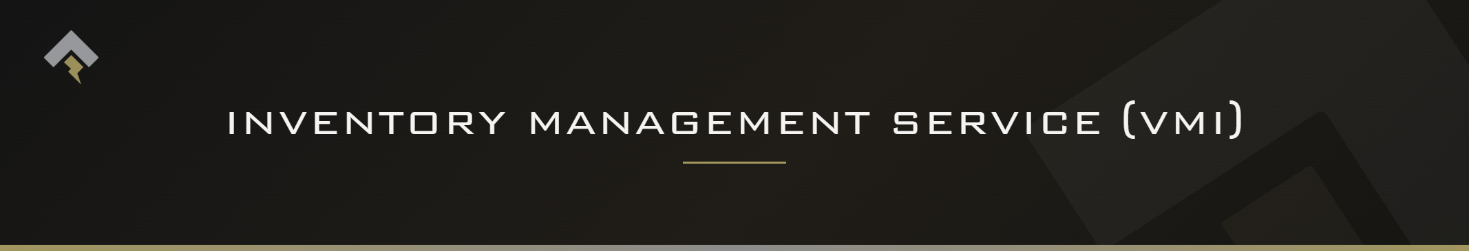 Fromm page header banner for "Inventory Management Service (VMI)" featuring the Fromm chevron and lightning bolt mark on a dark charcoal background with a subtle gold-gray diagonal accent.