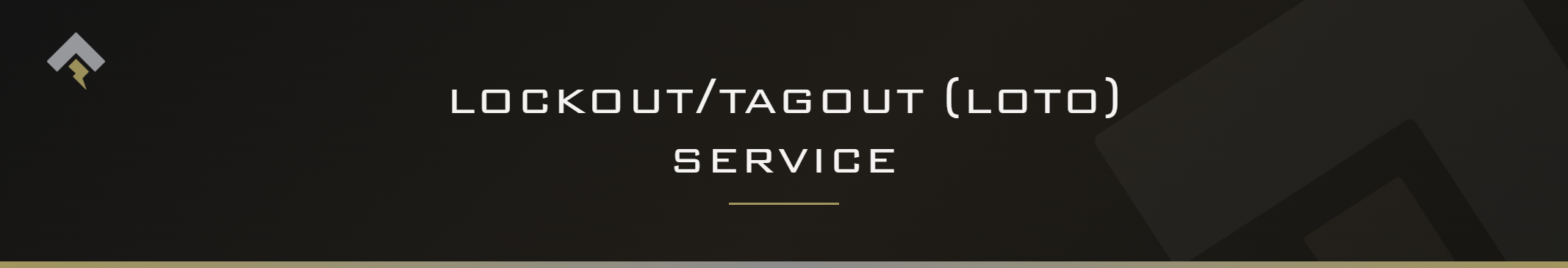 Fromm page header banner for "Lockout/Tagout (LOTO) Service" featuring the Fromm chevron and lightning bolt mark on a dark charcoal background with a subtle gold-gray diagonal accent.