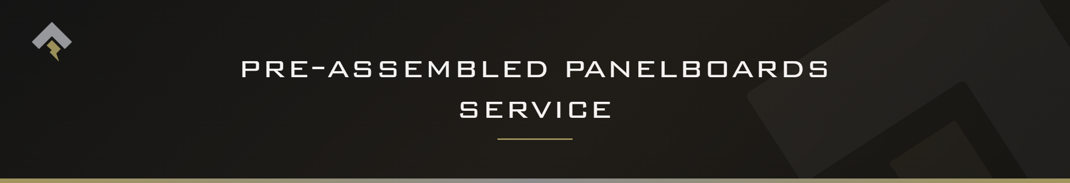 Fromm page header banner for "Pre-Assembled Panelboards Service" featuring the Fromm chevron and lightning bolt mark on a dark charcoal background with a subtle gold-gray diagonal accent.