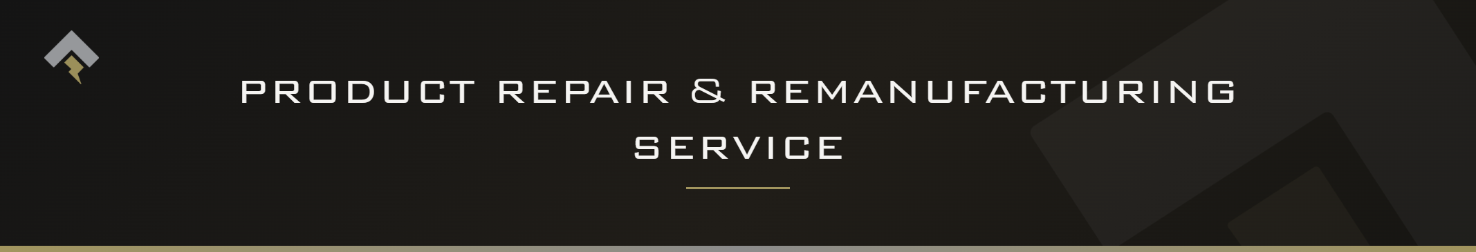 Fromm page header banner for "Product Repair & Remanufacturing Service" featuring the Fromm chevron and lightning bolt mark on a dark charcoal background with a subtle gold-gray diagonal accent.
