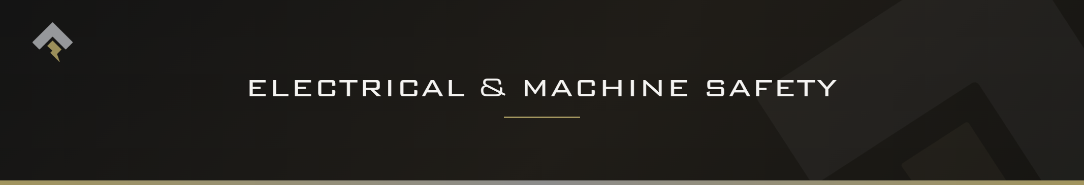 Fromm page header banner for "Electrical & Machine Safety" featuring the Fromm chevron and lightning bolt mark on a dark charcoal background with a subtle gold-gray diagonal accent.