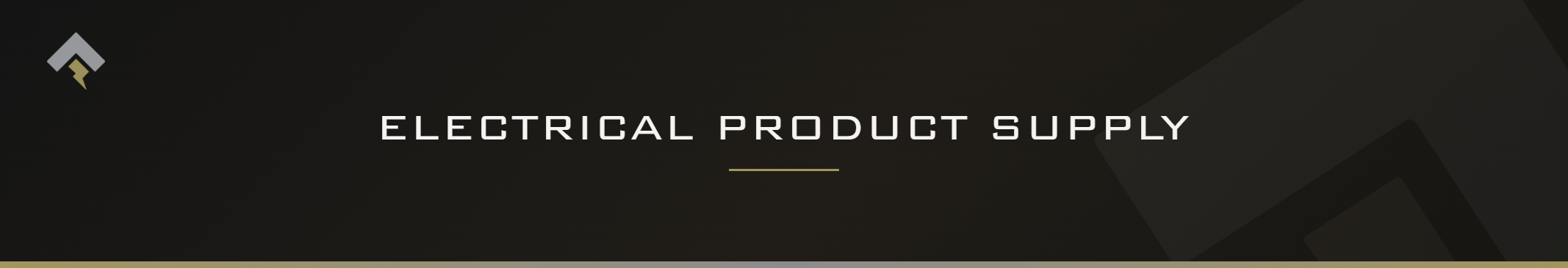 Fromm page header banner for "Electrical Product Supply" featuring the Fromm chevron and lightning bolt mark on a dark charcoal background with a subtle gold-gray diagonal accent.