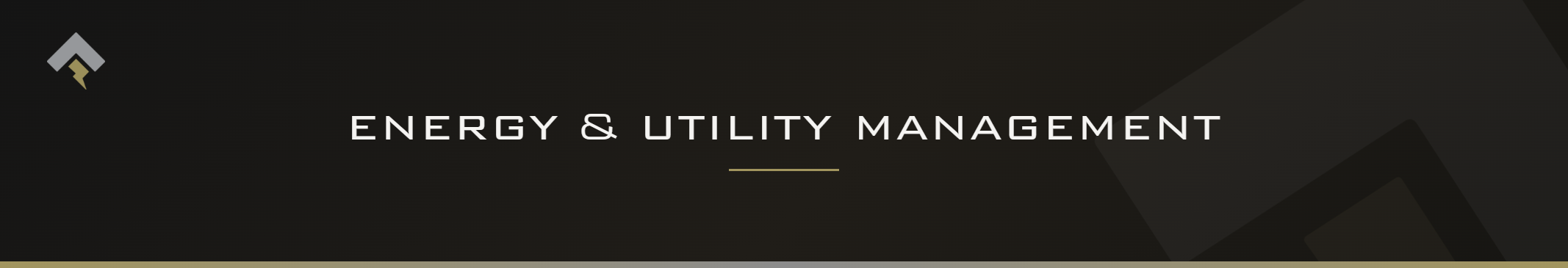 Fromm page header banner for "Energy & Utility Management" featuring the Fromm chevron and lightning bolt mark on a dark charcoal background with a subtle gold-gray diagonal accent.