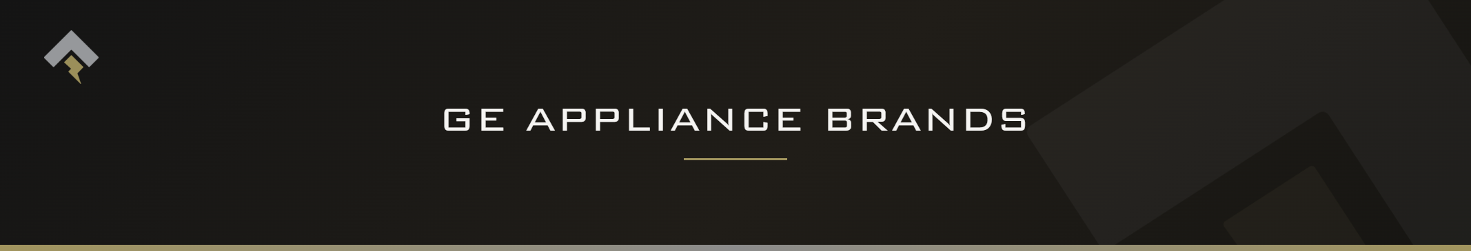 Fromm page header banner for "GE Appliance Brands" featuring the Fromm chevron and lightning bolt mark on a dark charcoal background with a subtle gold-gray diagonal accent.