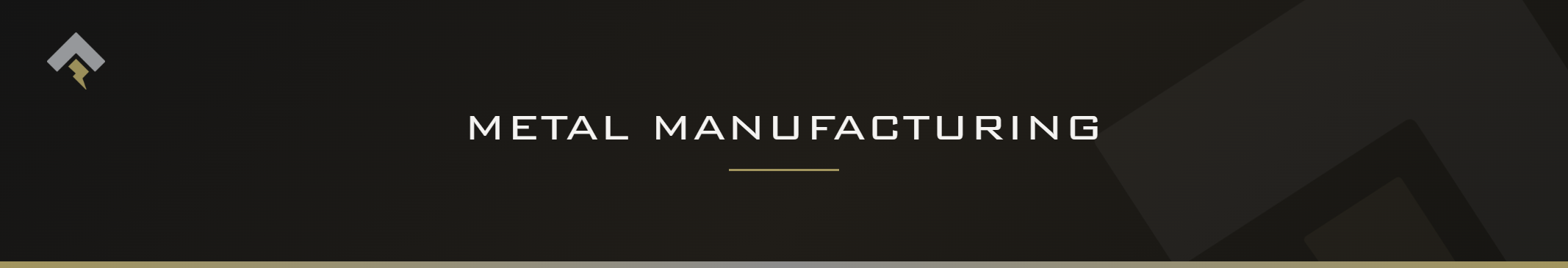 Fromm page header banner for "Metal Manufacturing" featuring the Fromm chevron and lightning bolt mark on a dark charcoal background with a subtle gold-gray diagonal accent.