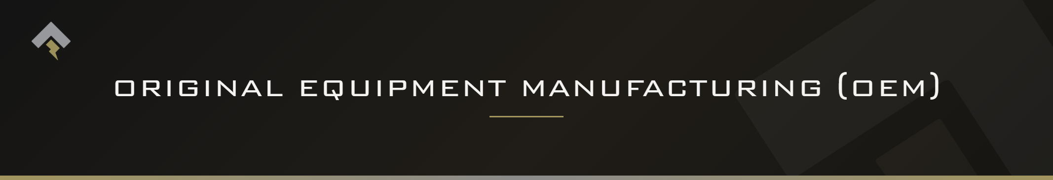 Fromm page header banner for "Original Equipment Manufacturing (OEM)" featuring the Fromm chevron and lightning bolt mark on a dark charcoal background with a subtle gold-gray diagonal accent.
