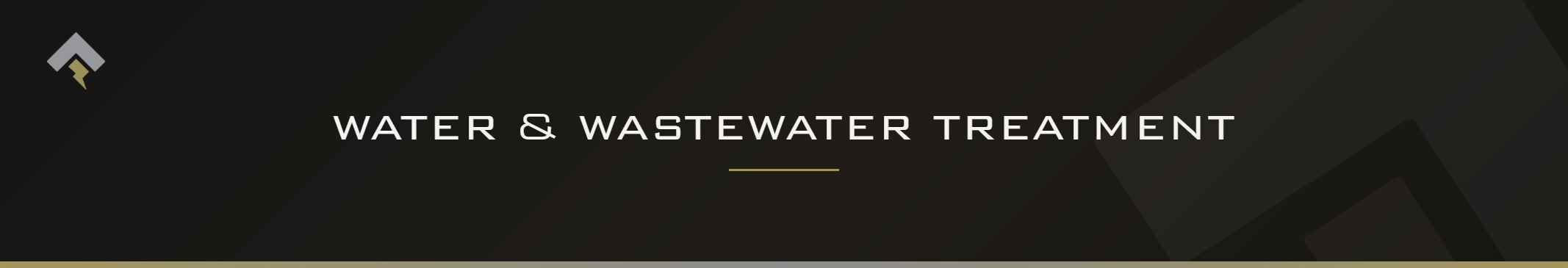Fromm page header banner for "Water & Wastewater Treatment" featuring the Fromm chevron and lightning bolt mark on a dark charcoal background with a subtle gold-gray diagonal accent.