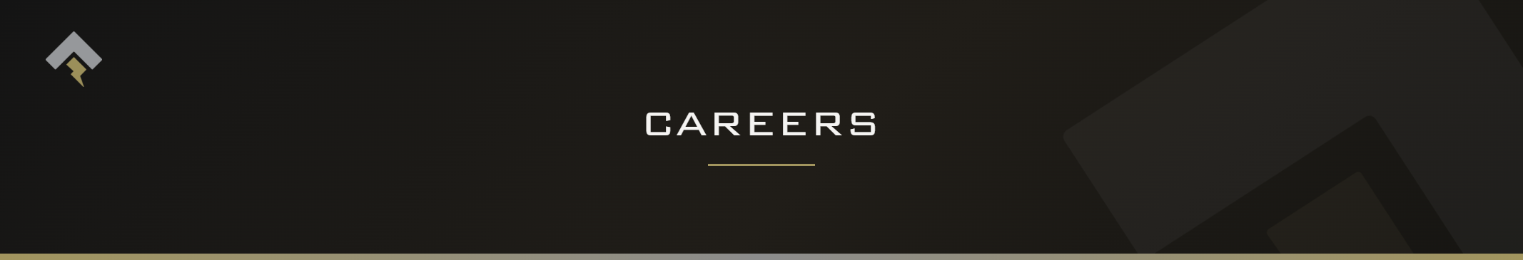 Fromm page header banner for "Careers" featuring the Fromm chevron and lightning bolt mark on a dark charcoal background with a subtle gold-gray diagonal accent.