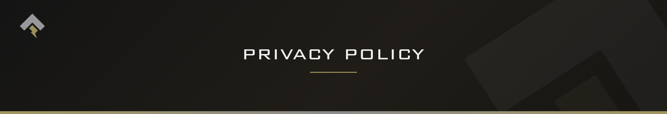 Fromm page header banner for "Privacy Policy" featuring the Fromm chevron and lightning bolt mark on a dark charcoal background with a subtle gold-gray diagonal accent.