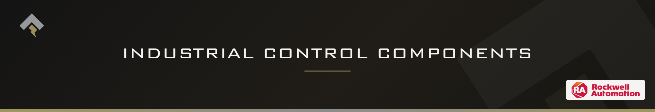 Fromm page header banner for "Industrial Control Components" featuring the Rockwell Automation logo on a dark charcoal background with a subtle gold-gray diagonal accent.