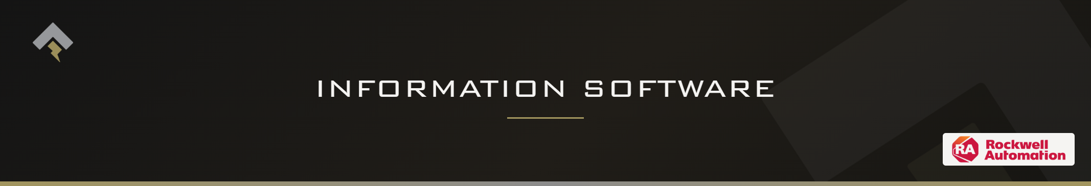 Fromm page header banner for "Information Software" featuring the Rockwell Automation logo on a dark charcoal background with a subtle gold-gray diagonal accent.