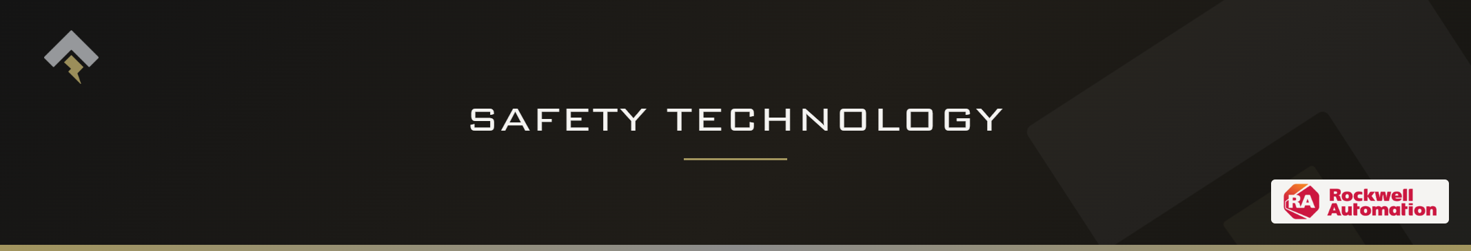 Fromm page header banner for "Safety Technology" featuring the Rockwell Automation logo on a dark charcoal background with a subtle gold-gray diagonal accent.