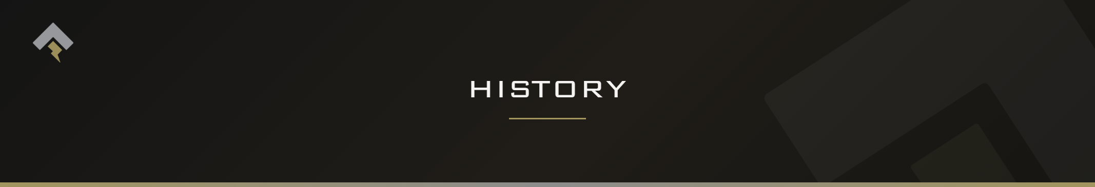 Fromm page header banner for "Fromm History" featuring the Fromm chevron and lightning bolt mark on a dark charcoal background with a subtle gold-gray diagonal accent.