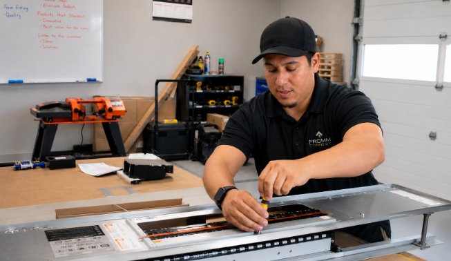 A Fromm Connect employee assembling an electrical panel